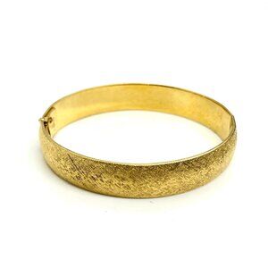VINTAGE MONET Bracelet Brushed Gold Tone Hinged Bangle Textured Signed